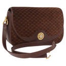 GUCCI Micro GG Canvas Shoulder Bag Suede Brown Gold Auth 189589-1