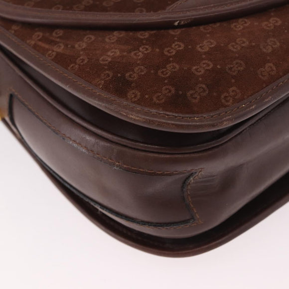 GUCCI Micro GG Canvas Shoulder Bag Suede Brown Gold Auth 189589