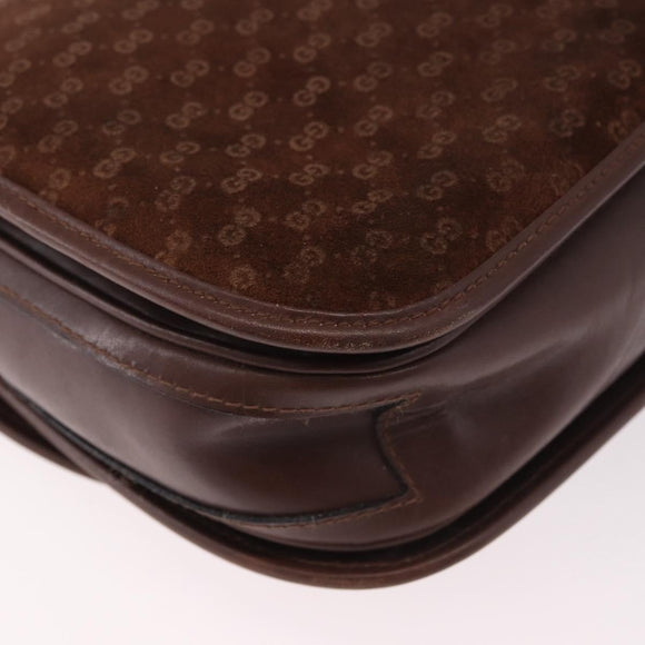 GUCCI Micro GG Canvas Shoulder Bag Suede Brown Gold Auth 189589