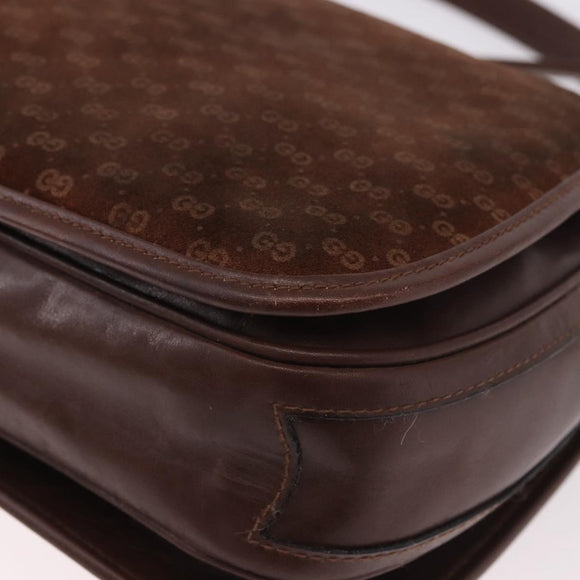 GUCCI Micro GG Canvas Shoulder Bag Suede Brown Gold Auth 189589