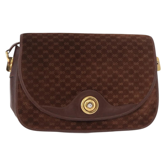 GUCCI Micro GG Canvas Shoulder Bag Suede Brown Gold Auth 189589