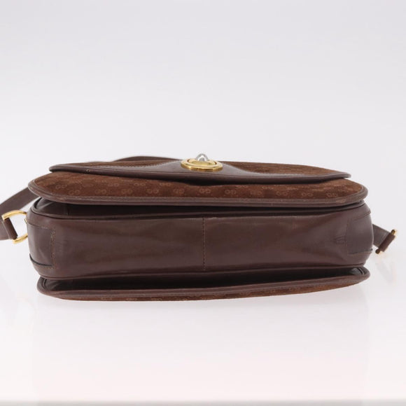 GUCCI Micro GG Canvas Shoulder Bag Suede Brown Gold Auth 189589