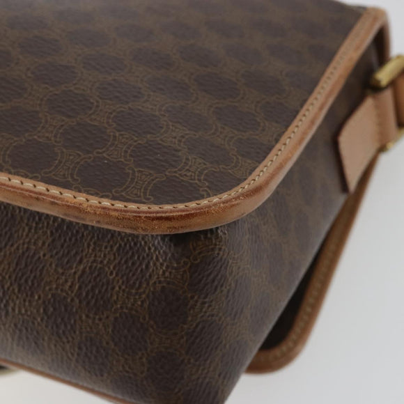 CELINE Macadam Canvas Circle Shoulder Bag PVC Leather Brown Gold Auth 189595