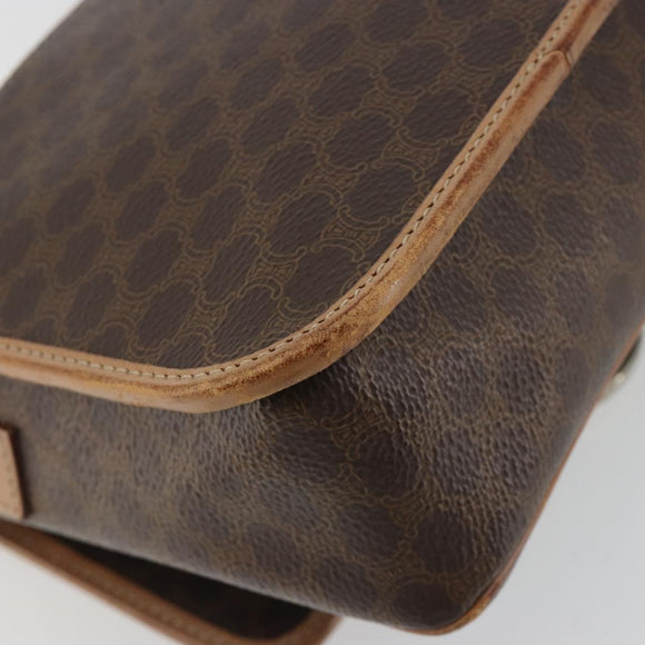 CELINE Macadam Canvas Circle Shoulder Bag PVC Leather Brown Gold Auth 189595