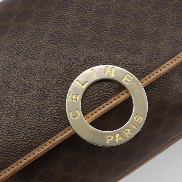 CELINE Macadam Canvas Circle Shoulder Bag PVC Leather Brown Gold Auth 189595