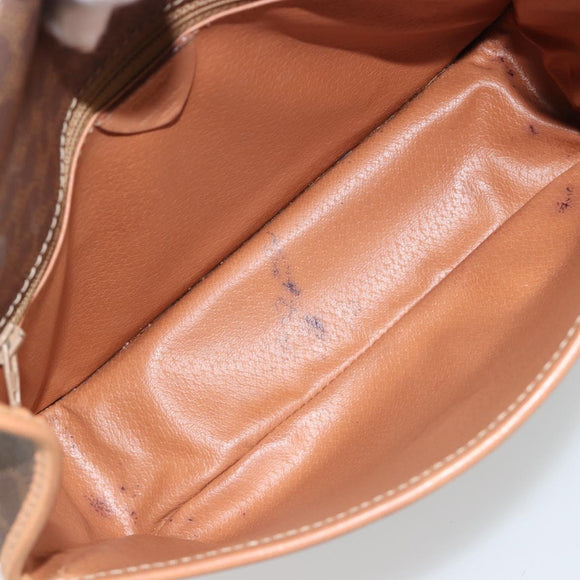 CELINE Macadam Canvas Circle Shoulder Bag PVC Leather Brown Gold Auth 189595