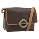 CELINE Macadam Canvas Circle Shoulder Bag PVC Leather Brown Gold Auth 189595-1