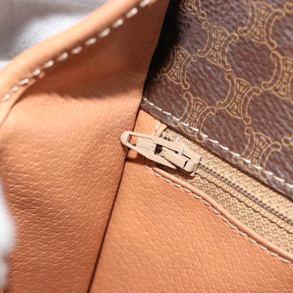 CELINE Macadam Canvas Circle Shoulder Bag PVC Leather Brown Gold Auth 189595
