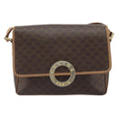 CELINE Macadam Canvas Circle Shoulder Bag PVC Leather Brown Gold Auth 189595-13