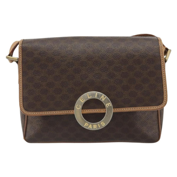 CELINE Macadam Canvas Circle Shoulder Bag PVC Leather Brown Gold Auth 189595