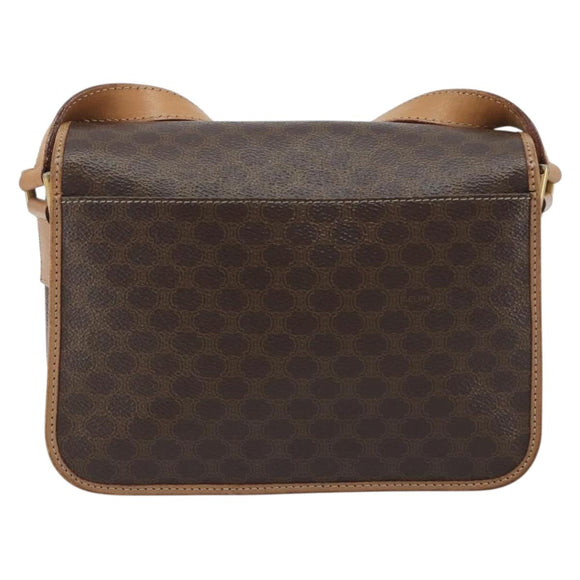 CELINE Macadam Canvas Circle Shoulder Bag PVC Leather Brown Gold Auth 189595