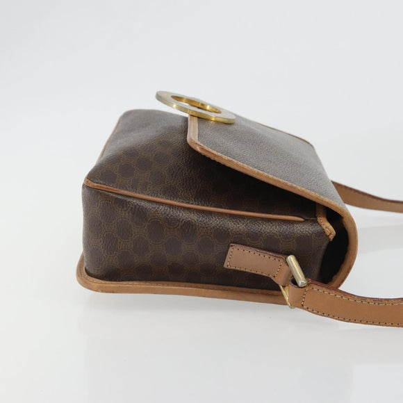 CELINE Macadam Canvas Circle Shoulder Bag PVC Leather Brown Gold Auth 189595