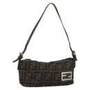 FENDI Zucca Canvas Shoulder Bag Brown Black Auth 189598-1