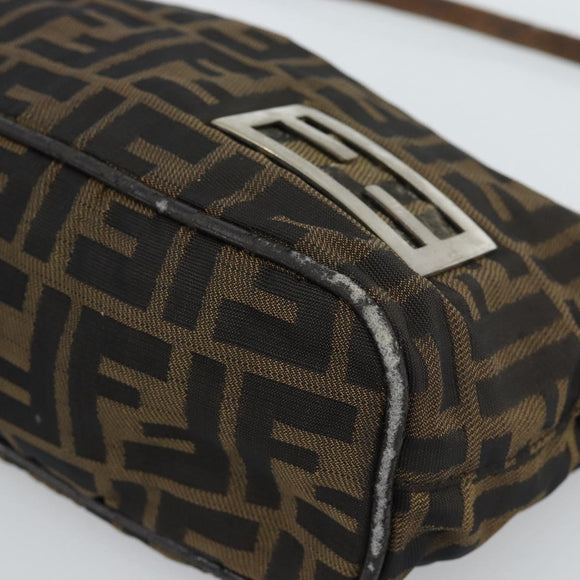 FENDI Zucca Canvas Shoulder Bag Brown Black Auth 189598