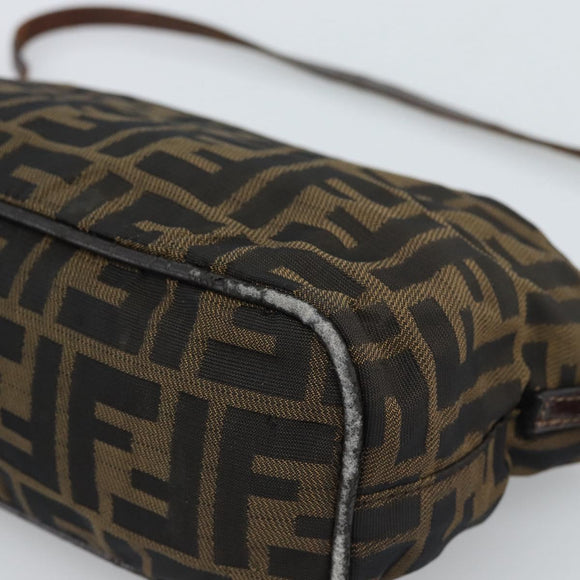 FENDI Zucca Canvas Shoulder Bag Brown Black Auth 189598