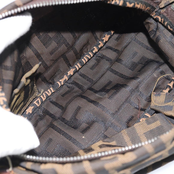 FENDI Zucca Canvas Shoulder Bag Brown Black Auth 189598