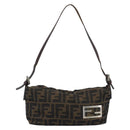 FENDI Zucca Canvas Shoulder Bag Brown Black Auth 189598-13