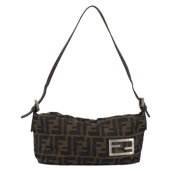 FENDI Zucca Canvas Shoulder Bag Brown Black Auth 189598