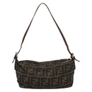 FENDI Zucca Canvas Shoulder Bag Brown Black Auth 189598-2
