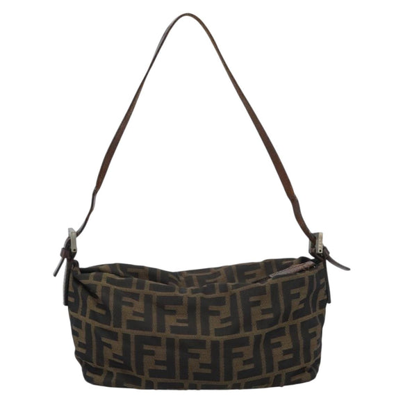 FENDI Zucca Canvas Shoulder Bag Brown Black Auth 189598