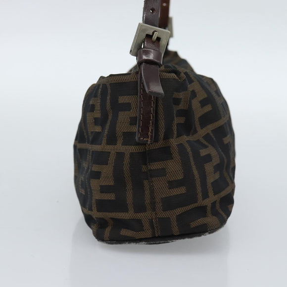 FENDI Zucca Canvas Shoulder Bag Brown Black Auth 189598