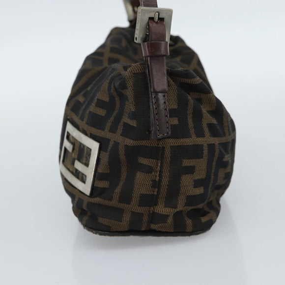 FENDI Zucca Canvas Shoulder Bag Brown Black Auth 189598