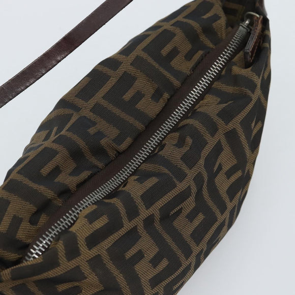 FENDI Zucca Canvas Shoulder Bag Brown Black Auth 189598