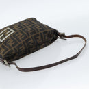 FENDI Zucca Canvas Shoulder Bag Brown Black Auth 189598-7