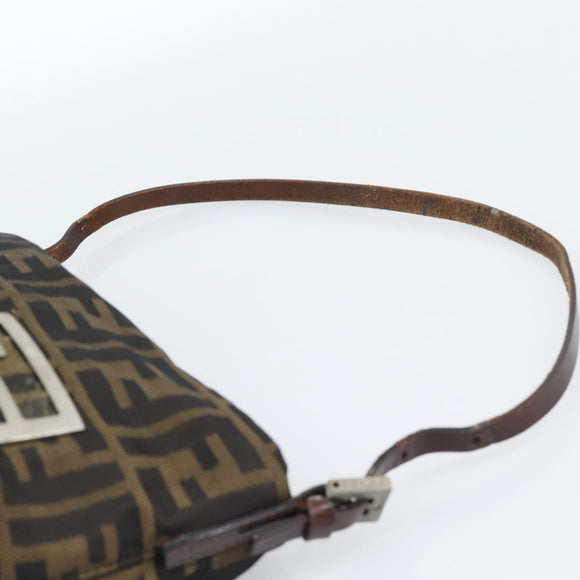 FENDI Zucca Canvas Shoulder Bag Brown Black Auth 189598
