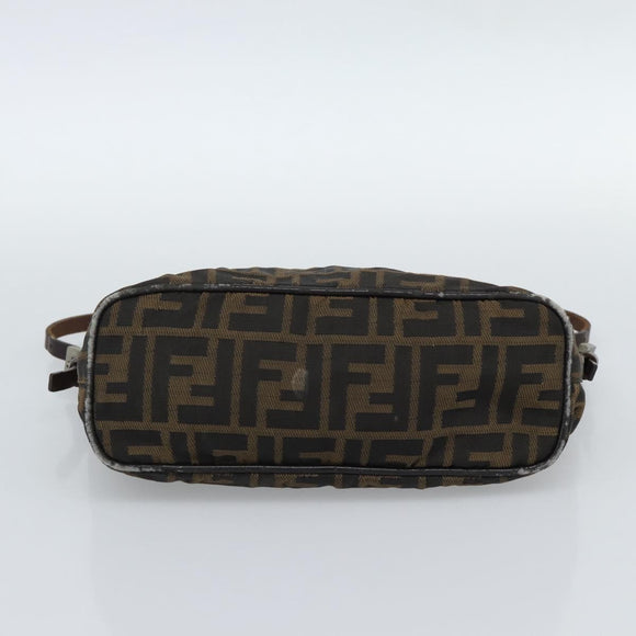 FENDI Zucca Canvas Shoulder Bag Brown Black Auth 189598