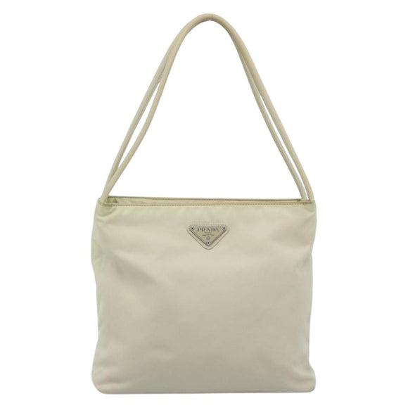 PRADA Tote Bag Nylon Ivory Silver Auth 189601