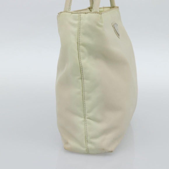 PRADA Tote Bag Nylon Ivory Silver Auth 189601