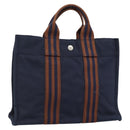 HERMES New Fourre Tout PM Hand Bag Canvas Navy Silver Auth 189604-1