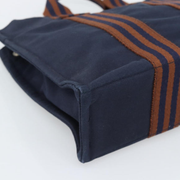 HERMES New Fourre Tout PM Hand Bag Canvas Navy Silver Auth 189604