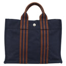 HERMES New Fourre Tout PM Hand Bag Canvas Navy Silver Auth 189604-13