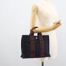 HERMES New Fourre Tout PM Hand Bag Canvas Navy Silver Auth 189604-20