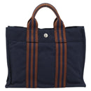 HERMES New Fourre Tout PM Hand Bag Canvas Navy Silver Auth 189604-2