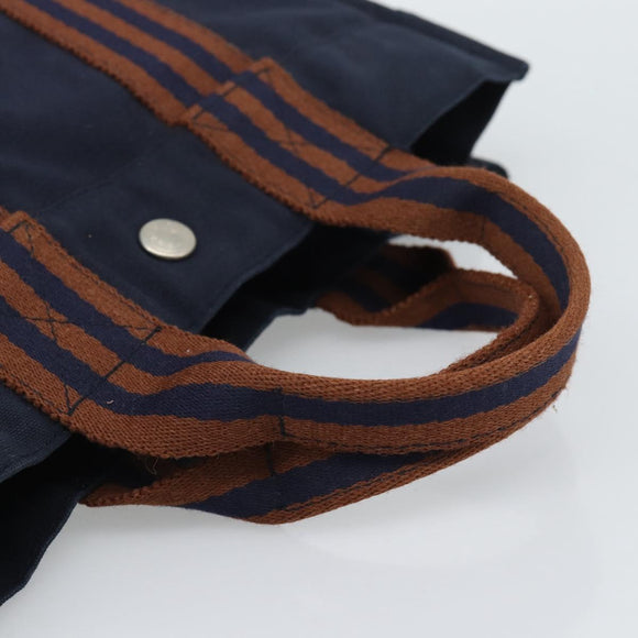 HERMES New Fourre Tout PM Hand Bag Canvas Navy Silver Auth 189604