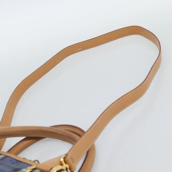 Burberrys Nova Check Hand Bag PVC 2way Blue Gold Auth 189609