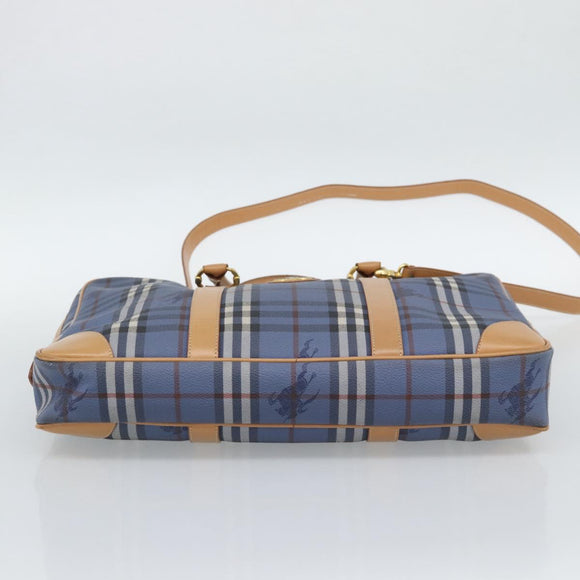 Burberrys Nova Check Hand Bag PVC 2way Blue Gold Auth 189609