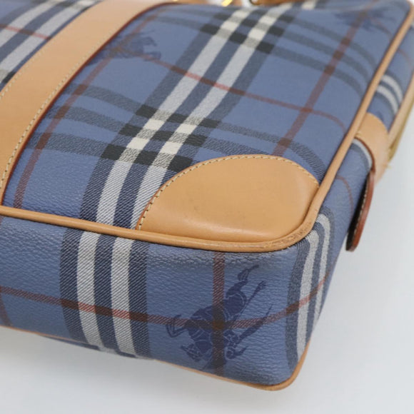 Burberrys Nova Check Hand Bag PVC 2way Blue Gold Auth 189609