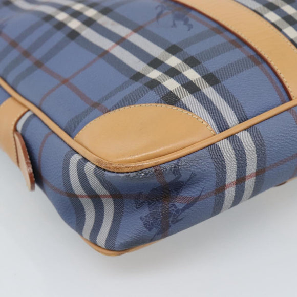 Burberrys Nova Check Hand Bag PVC 2way Blue Gold Auth 189609