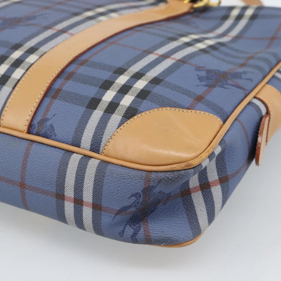 Burberrys Nova Check Hand Bag PVC 2way Blue Gold Auth 189609