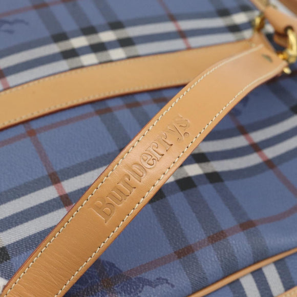 Burberrys Nova Check Hand Bag PVC 2way Blue Gold Auth 189609