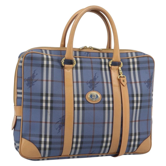 Burberrys Nova Check Hand Bag PVC 2way Blue Gold Auth 189609