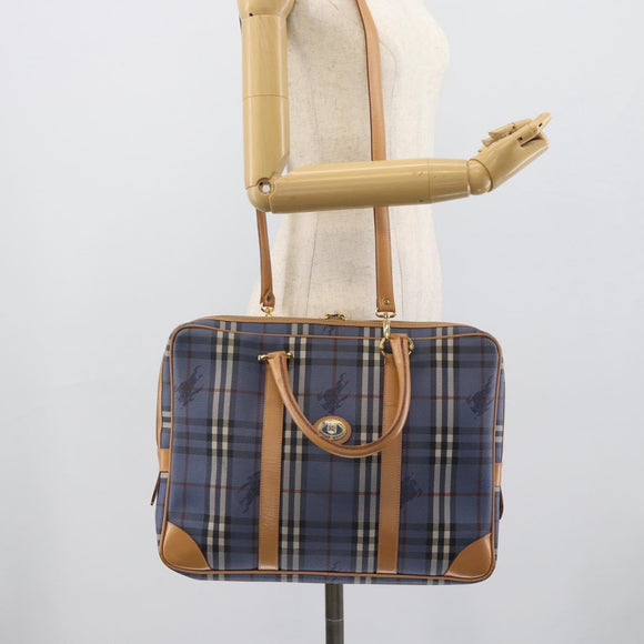 Burberrys Nova Check Hand Bag PVC 2way Blue Gold Auth 189609