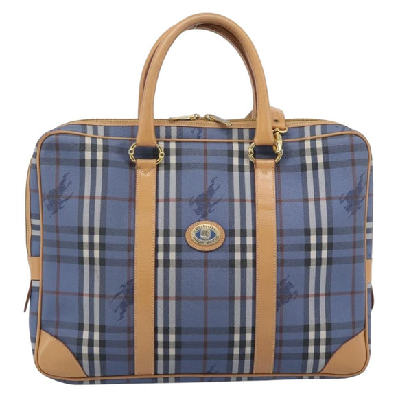 Burberrys Nova Check Hand Bag PVC 2way Blue Gold Auth 189609