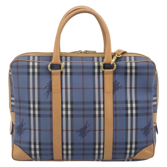 Burberrys Nova Check Hand Bag PVC 2way Blue Gold Auth 189609