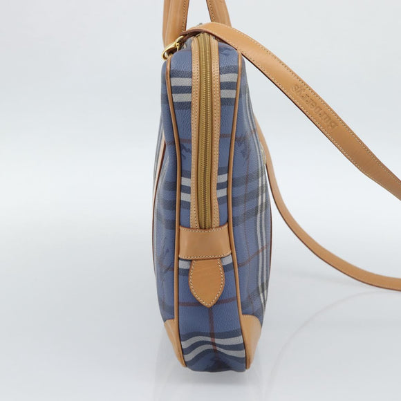 Burberrys Nova Check Hand Bag PVC 2way Blue Gold Auth 189609