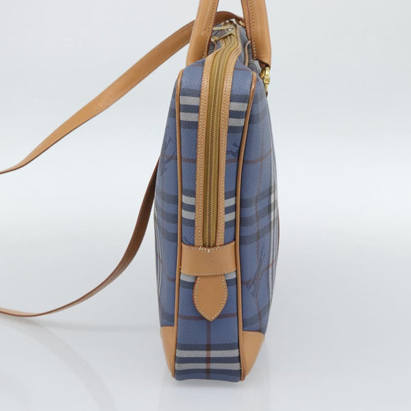 Burberrys Nova Check Hand Bag PVC 2way Blue Gold Auth 189609